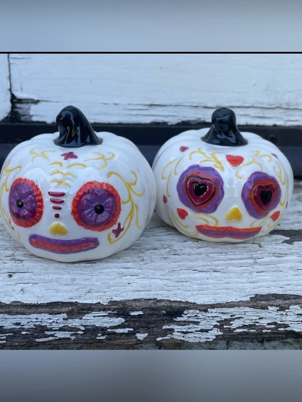 Salt and Pepper Shaker Set Pumpkin Ceramic Day of the Dead